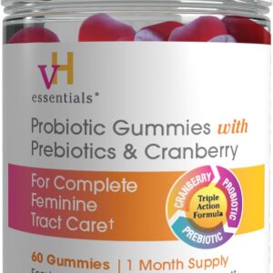 vH essentials Probiotic Gummies with Prebiotics & Cranberry, Concentrated Extract for Urinary Tract Health, Supports Vaginal Microflora Balance for a Healthy Feminine Tract, 60 Count