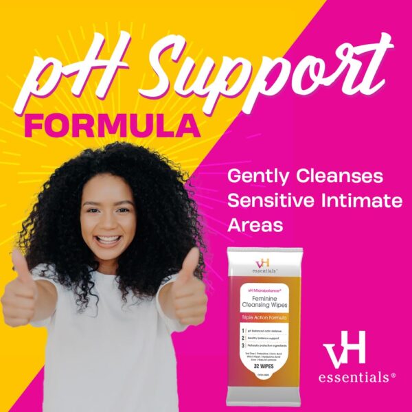vH essentials Feminine Cleansing Wipes - pH Balanced, Prebiotics, Tea Tree & Aloe, Soothing Witch Hazel, Odor-Blocking Formula, Vaginal and Perianal Care, Paraben, Alcohol, and Fragrance-Free - Image 5