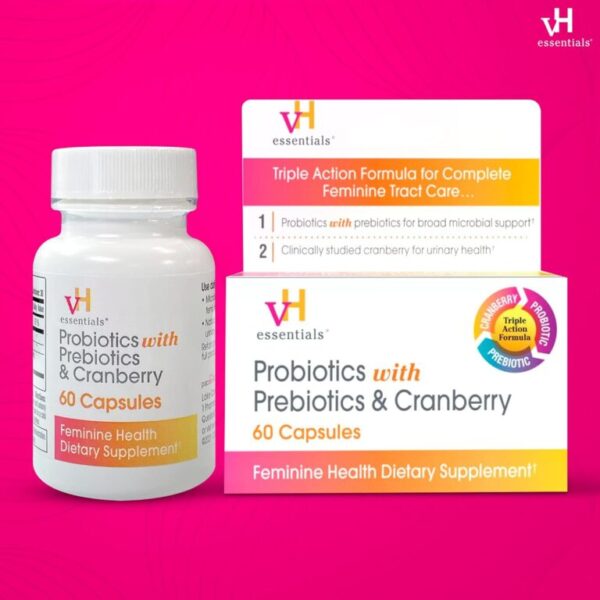 vH essentials Probiotics with Prebiotics and Cranberry Feminine Health Supplement - 60 Capsules - Image 4