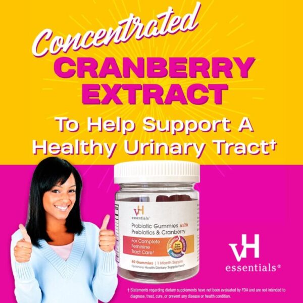 vH essentials Probiotic Gummies with Prebiotics & Cranberry, Concentrated Extract for Urinary Tract Health, Supports Vaginal Microflora Balance for a Healthy Feminine Tract, 60 Count - Image 3
