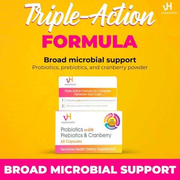 vH essentials Probiotics with Prebiotics and Cranberry Feminine Health Supplement - 60 Capsules - Image 3