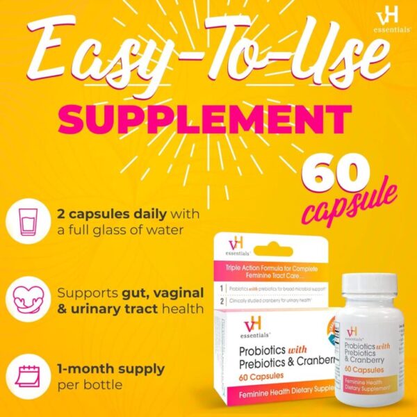 vH essentials Probiotics with Prebiotics and Cranberry Feminine Health Supplement - 60 Capsules - Image 7