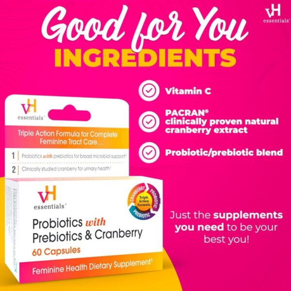 vH essentials Probiotics with Prebiotics and Cranberry Feminine Health Supplement - 60 Capsules - Image 6