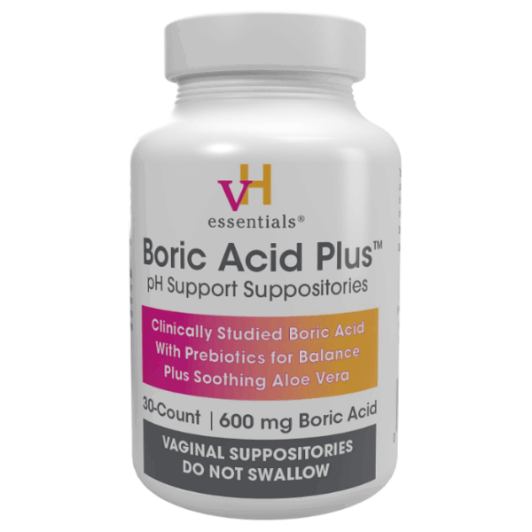 vH essentials Boric Acid Plus Vaginal Suppositories, Prebiotic Infused with Soothing Aloe Vera, 30 Count