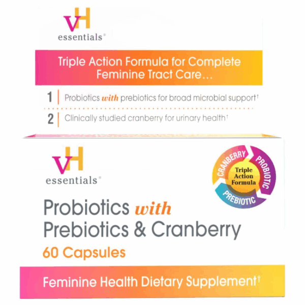 vH essentials Probiotics with Prebiotics and Cranberry Feminine Health Supplement - 60 Capsules